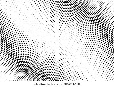 Abstract halftone wave dotted background. Futuristic twisted grunge pattern, dot, circles.  Vector modern optical pop art texture for posters, business cards, cover, labels mock-up, stickers layout