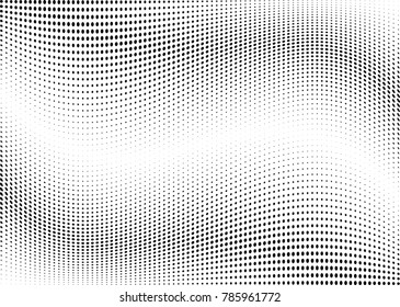 Abstract halftone wave dotted background. Futuristic twisted grunge pattern, dot, circles.  Vector modern optical pop art texture for posters, business cards, cover, labels mock-up, stickers layout