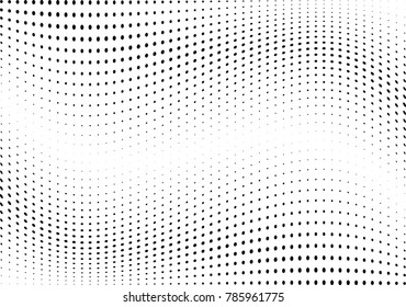 Abstract halftone wave dotted background. Futuristic twisted grunge pattern, dot, circles.  Vector modern optical pop art texture for posters, business cards, cover, labels mock-up, stickers layout