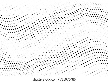 Abstract halftone wave dotted background. Futuristic twisted grunge pattern, dot, circles.  Vector modern optical pop art texture for posters, business cards, cover, labels mock-up, stickers layout