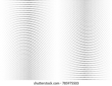 Abstract halftone wave dotted background. Futuristic twisted grunge pattern, dot, circles.  Vector modern optical pop art texture for posters, business cards, cover, labels mock-up, stickers layout