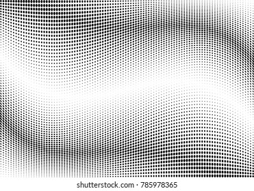 Abstract halftone wave dotted background. Futuristic twisted grunge pattern, dot, circles.  Vector modern optical pop art texture for posters, business cards, cover, labels mock-up, stickers layout