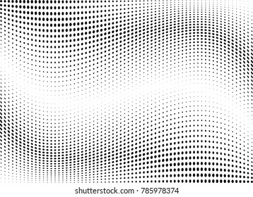 Abstract halftone wave dotted background. Futuristic twisted grunge pattern, dot, circles.  Vector modern optical pop art texture for posters, business cards, cover, labels mock-up, stickers layout