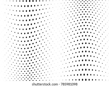 Abstract halftone wave dotted background. Futuristic twisted grunge pattern, dot, circles.  Vector modern optical pop art texture for posters, business cards, cover, labels mock-up, stickers layout