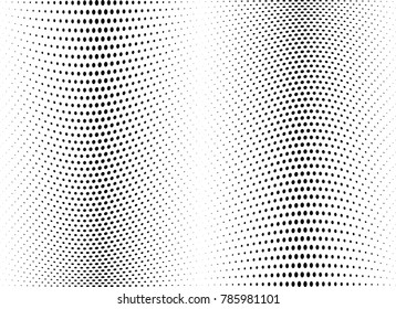 Abstract halftone wave dotted background. Futuristic twisted grunge pattern, dot, circles.  Vector modern optical pop art texture for posters, business cards, cover, labels mock-up, stickers layout