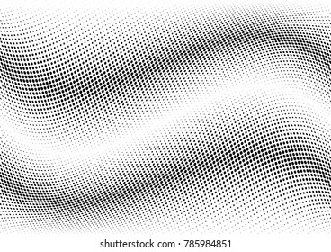 Abstract halftone wave dotted background. Futuristic twisted grunge pattern, dot, circles.  Vector modern optical pop art texture for posters, business cards, cover, labels mock-up, stickers layout