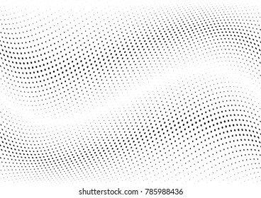 Abstract halftone wave dotted background. Futuristic twisted grunge pattern, dot, circles.  Vector modern optical pop art texture for posters, business cards, cover, labels mock-up, stickers layout