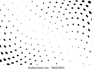 Abstract halftone wave dotted background. Futuristic twisted grunge pattern, dot, circles.  Vector modern optical pop art texture for posters, business cards, cover, labels mock-up, stickers layout