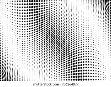 Abstract halftone wave dotted background. Futuristic twisted grunge pattern, dot, circles.  Vector modern optical pop art texture for posters, business cards, cover, labels mock-up, stickers layout