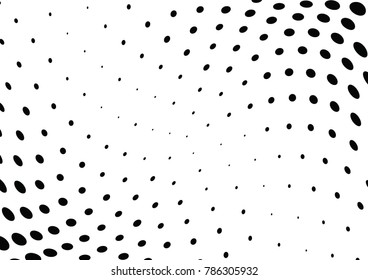 Abstract halftone wave dotted background. Futuristic twisted grunge pattern, dot, circles.  Vector modern optical pop art texture for posters, business cards, cover, labels mock-up, stickers layout