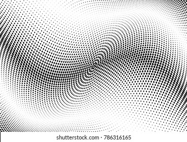 Abstract halftone wave dotted background. Futuristic twisted grunge pattern, dot, circles.  Vector modern optical pop art texture for posters, business cards, cover, labels mock-up, stickers layout