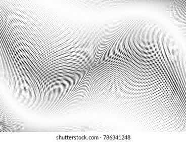 Abstract halftone wave dotted background. Futuristic twisted grunge pattern, dot, circles.  Vector modern optical pop art texture for posters, business cards, cover, labels mock-up, stickers layout