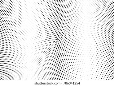 Abstract halftone wave dotted background. Futuristic twisted grunge pattern, dot, circles.  Vector modern optical pop art texture for posters, business cards, cover, labels mock-up, stickers layout