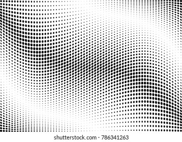 Abstract halftone wave dotted background. Futuristic twisted grunge pattern, dot, circles.  Vector modern optical pop art texture for posters, business cards, cover, labels mock-up, stickers layout