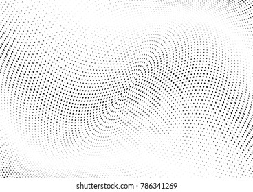 Abstract halftone wave dotted background. Futuristic twisted grunge pattern, dot, circles.  Vector modern optical pop art texture for posters, business cards, cover, labels mock-up, stickers layout