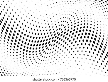 Abstract halftone wave dotted background. Futuristic twisted grunge pattern, dot, circles.  Vector modern optical pop art texture for posters, business cards, cover, labels mock-up, stickers layout