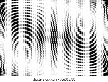 Abstract halftone wave dotted background. Futuristic twisted grunge pattern, dot, circles.  Vector modern optical pop art texture for posters, business cards, cover, labels mock-up, stickers layout