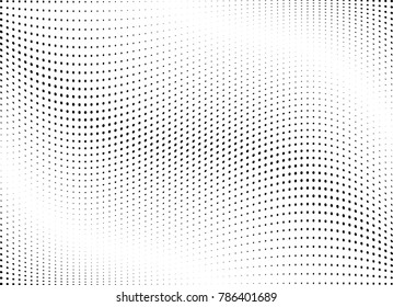 Abstract halftone wave dotted background. Futuristic twisted grunge pattern, dot, circles.  Vector modern optical pop art texture for posters, business cards, cover, labels mock-up, stickers layout