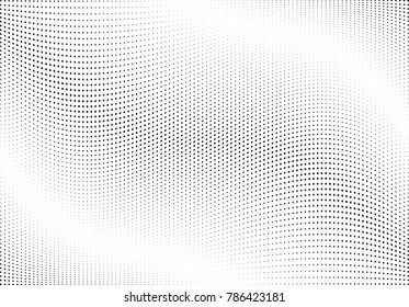 Abstract halftone wave dotted background. Futuristic twisted grunge pattern, dot, circles.  Vector modern optical pop art texture for posters, business cards, cover, labels mock-up, stickers layout