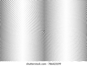 Abstract halftone wave dotted background. Futuristic twisted grunge pattern, dot, circles.  Vector modern optical pop art texture for posters, business cards, cover, labels mock-up, stickers layout