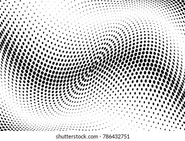 Abstract halftone wave dotted background. Futuristic twisted grunge pattern, dot, circles.  Vector modern optical pop art texture for posters, business cards, cover, labels mock-up, stickers layout