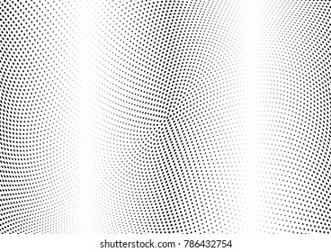 Abstract halftone wave dotted background. Futuristic twisted grunge pattern, dot, circles.  Vector modern optical pop art texture for posters, business cards, cover, labels mock-up, stickers layout