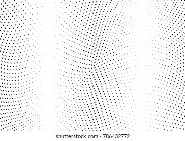 Abstract halftone wave dotted background. Futuristic twisted grunge pattern, dot, circles.  Vector modern optical pop art texture for posters, business cards, cover, labels mock-up, stickers layout