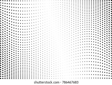 Abstract halftone wave dotted background. Futuristic twisted grunge pattern, dot, circles.  Vector modern optical pop art texture for posters, business cards, cover, labels mock-up, stickers layout
