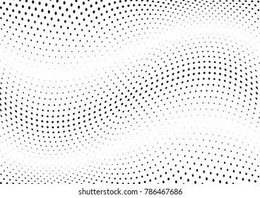Abstract halftone wave dotted background. Futuristic twisted grunge pattern, dot, circles.  Vector modern optical pop art texture for posters, business cards, cover, labels mock-up, stickers layout