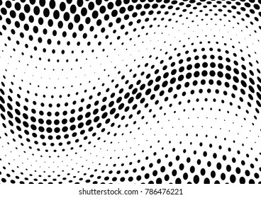 Abstract halftone wave dotted background. Futuristic twisted grunge pattern, dot, circles.  Vector modern optical pop art texture for posters, business cards, cover, labels mock-up, stickers layout