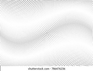 Abstract halftone wave dotted background. Futuristic twisted grunge pattern, dot, circles.  Vector modern optical pop art texture for posters, business cards, cover, labels mock-up, stickers layout