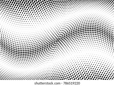 Abstract halftone wave dotted background. Futuristic twisted grunge pattern, dot, circles.  Vector modern optical pop art texture for posters, business cards, cover, labels mock-up, stickers layout