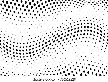 Abstract halftone wave dotted background. Futuristic twisted grunge pattern, dot, circles.  Vector modern optical pop art texture for posters, business cards, cover, labels mock-up, stickers layout