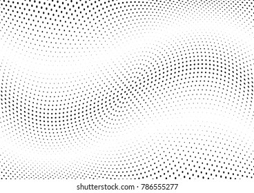 Abstract halftone wave dotted background. Futuristic twisted grunge pattern, dot, circles.  Vector modern optical pop art texture for posters, business cards, cover, labels mock-up, stickers layout