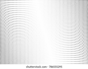 Abstract halftone wave dotted background. Futuristic twisted grunge pattern, dot, circles.  Vector modern optical pop art texture for posters, business cards, cover, labels mock-up, stickers layout