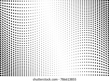 Abstract halftone wave dotted background. Futuristic twisted grunge pattern, dot, circles.  Vector modern optical pop art texture for posters, business cards, cover, labels mock-up, stickers layout