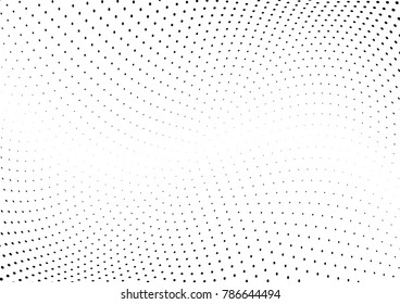 Abstract halftone wave dotted background. Futuristic twisted grunge pattern, dot, circles.  Vector modern optical pop art texture for posters, business cards, cover, labels mock-up, stickers layout