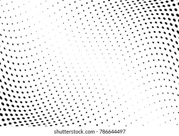 Abstract halftone wave dotted background. Futuristic twisted grunge pattern, dot, circles.  Vector modern optical pop art texture for posters, business cards, cover, labels mock-up, stickers layout