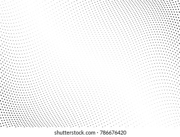 Abstract halftone wave dotted background. Futuristic twisted grunge pattern, dot, circles.  Vector modern optical pop art texture for posters, business cards, cover, labels mock-up, stickers layout