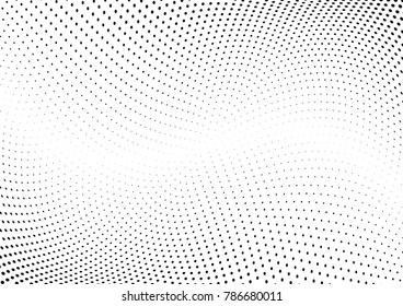 Abstract halftone wave dotted background. Futuristic twisted grunge pattern, dot, circles.  Vector modern optical pop art texture for posters, business cards, cover, labels mock-up, stickers layout
