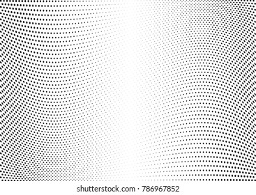 Abstract halftone wave dotted background. Futuristic twisted grunge pattern, dot, circles.  Vector modern optical pop art texture for posters, business cards, cover, labels mock-up, stickers layout