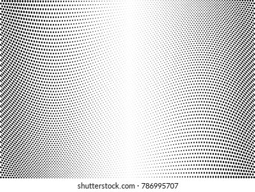 Abstract halftone wave dotted background. Futuristic twisted grunge pattern, dot, circles.  Vector modern optical pop art texture for posters, business cards, cover, labels mock-up, stickers layout