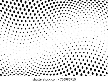 Abstract halftone wave dotted background. Futuristic twisted grunge pattern, dot, circles.  Vector modern optical pop art texture for posters, business cards, cover, labels mock-up, stickers layout