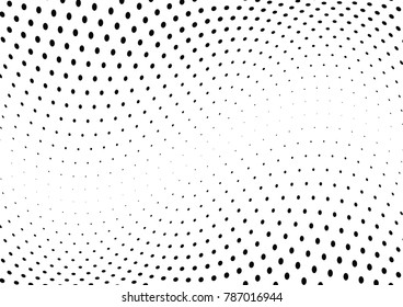 Abstract halftone wave dotted background. Futuristic twisted grunge pattern, dot, circles.  Vector modern optical pop art texture for posters, business cards, cover, labels mock-up, stickers layout