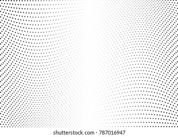 Abstract halftone wave dotted background. Futuristic twisted grunge pattern, dot, circles.  Vector modern optical pop art texture for posters, business cards, cover, labels mock-up, stickers layout