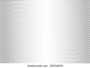 Abstract halftone wave dotted background. Futuristic twisted grunge pattern, dot, circles.  Vector modern optical pop art texture for posters, business cards, cover, labels mock-up, stickers layout