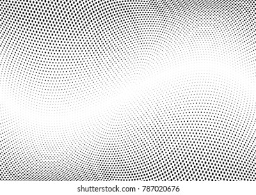 Abstract halftone wave dotted background. Futuristic twisted grunge pattern, dot, circles.  Vector modern optical pop art texture for posters, business cards, cover, labels mock-up, stickers layout
