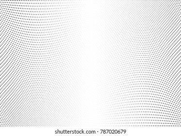 Abstract halftone wave dotted background. Futuristic twisted grunge pattern, dot, circles.  Vector modern optical pop art texture for posters, business cards, cover, labels mock-up, stickers layout