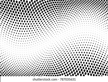 Abstract halftone wave dotted background. Futuristic twisted grunge pattern, dot, circles.  Vector modern optical pop art texture for posters, business cards, cover, labels mock-up, stickers layout