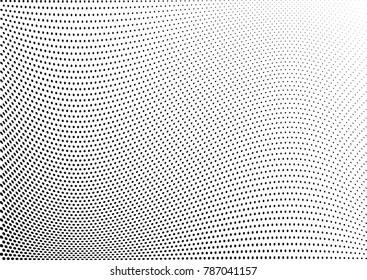 Abstract halftone wave dotted background. Futuristic twisted grunge pattern, dot, circles.  Vector modern optical pop art texture for posters, business cards, cover, labels mock-up, stickers layout